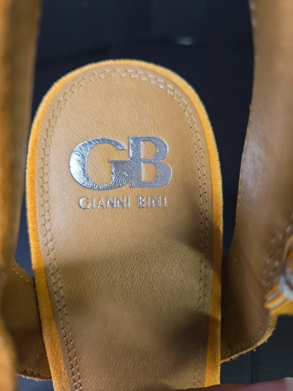 Gianni Bini Mustard Yellow Platform Sandal Leather Upper